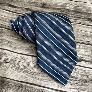 J. Ferrar Men's Blue Gray Striped Silk Necktie One Size Career Tie